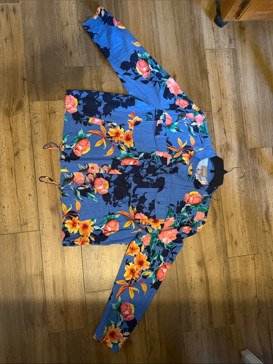 Chico's Jackets & Blazers - Chico's Blue Floral Button-Front Shirt Jacket